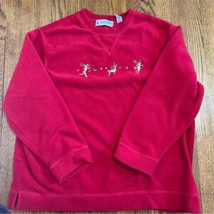 Marsh Landing Red Fleece Pullover Reindeer Christmas Holiday Size XL